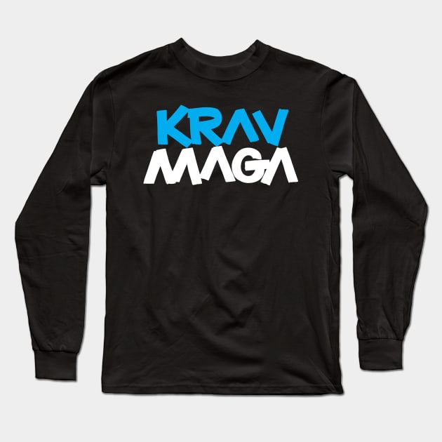 Krav Maga Blue Blocky Letters Long Sleeve T-Shirt by polliadesign